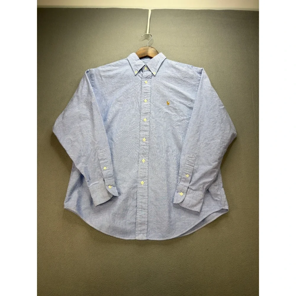 Ralph Lauren Oxford Button Down Shirt Regular 12 Blue Flesh Pony Long Sleeve